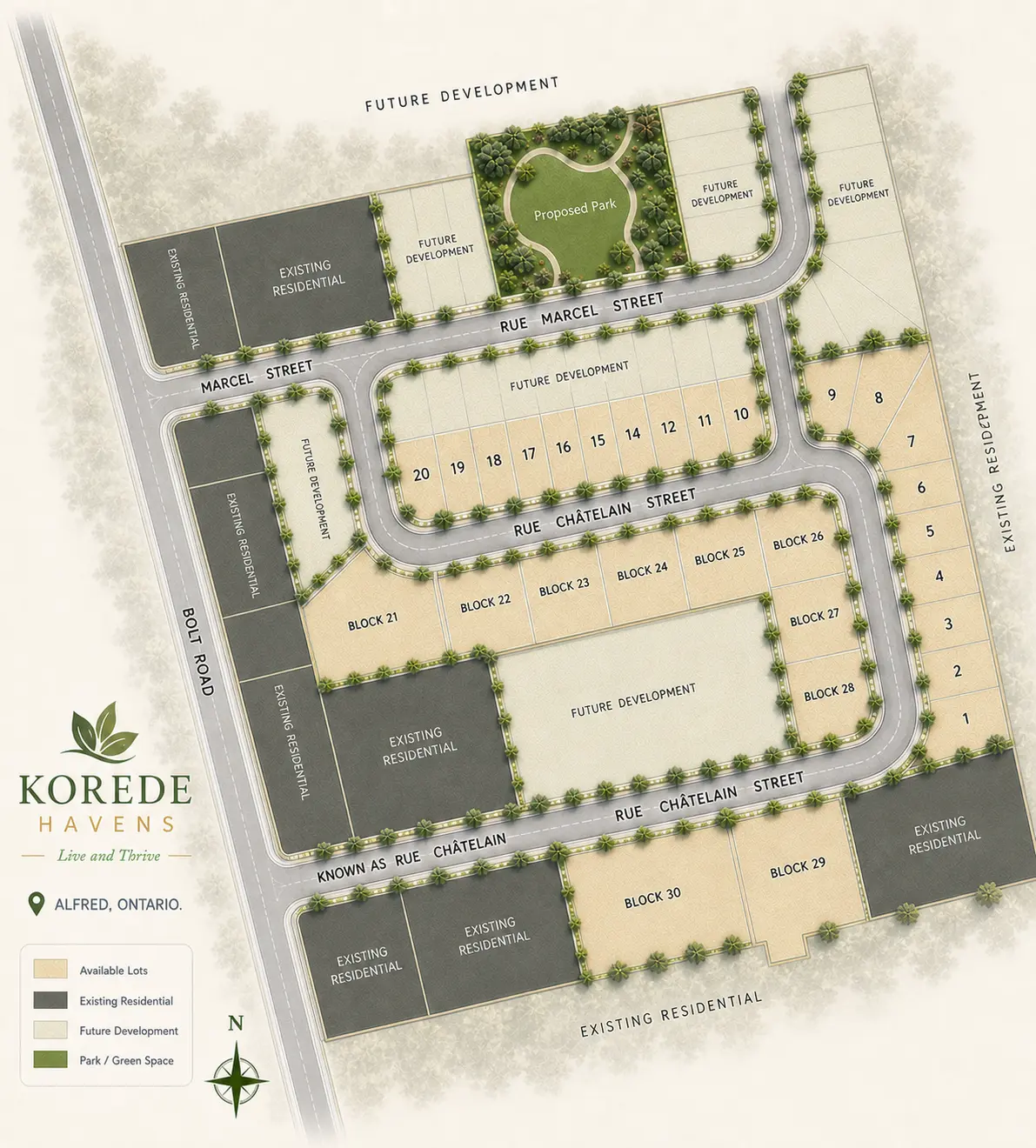 Korede Havens site plan — Alfred, Ontario